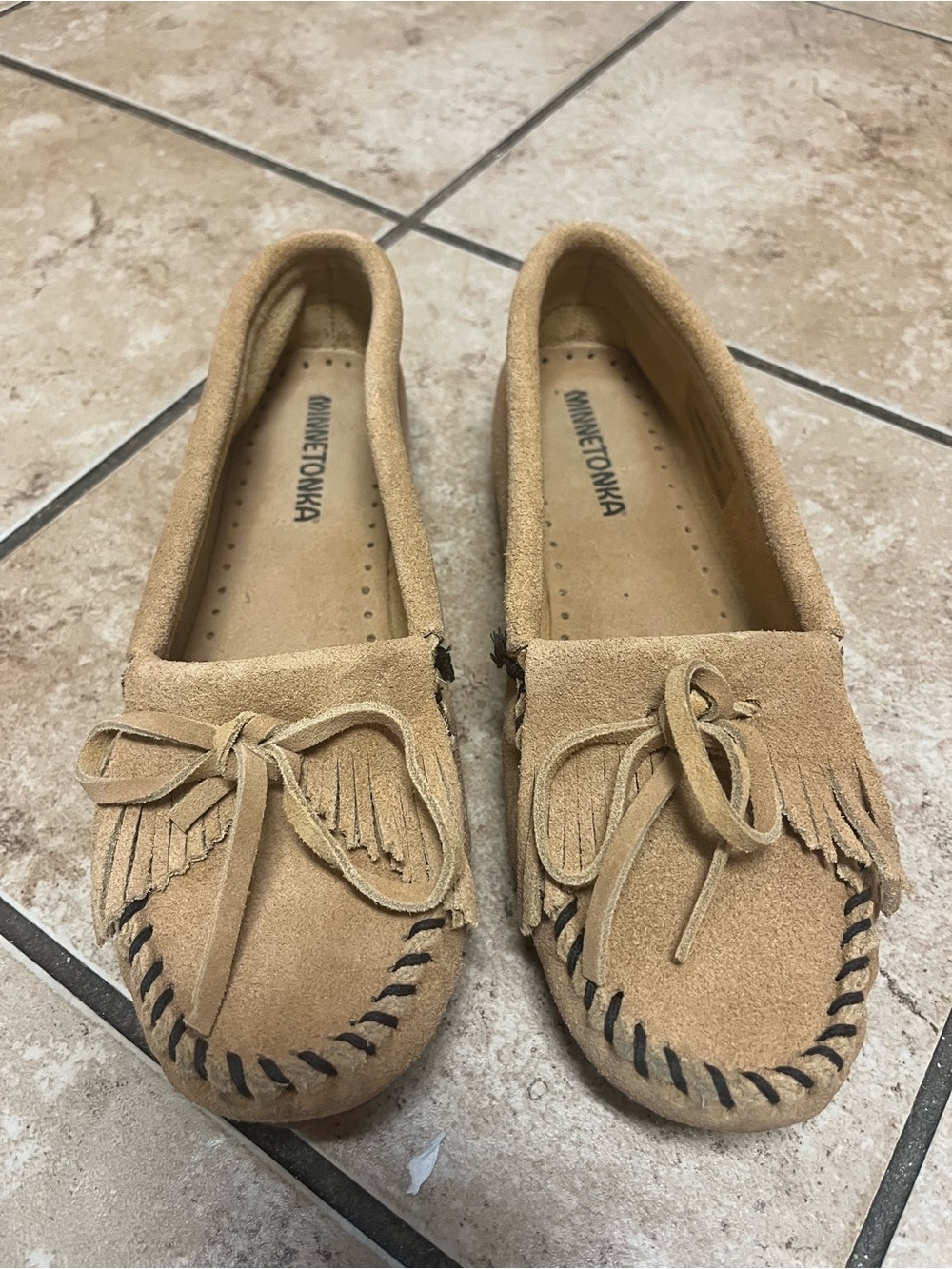 Minnetonka Suede Fringe Moccasins - Light Brown